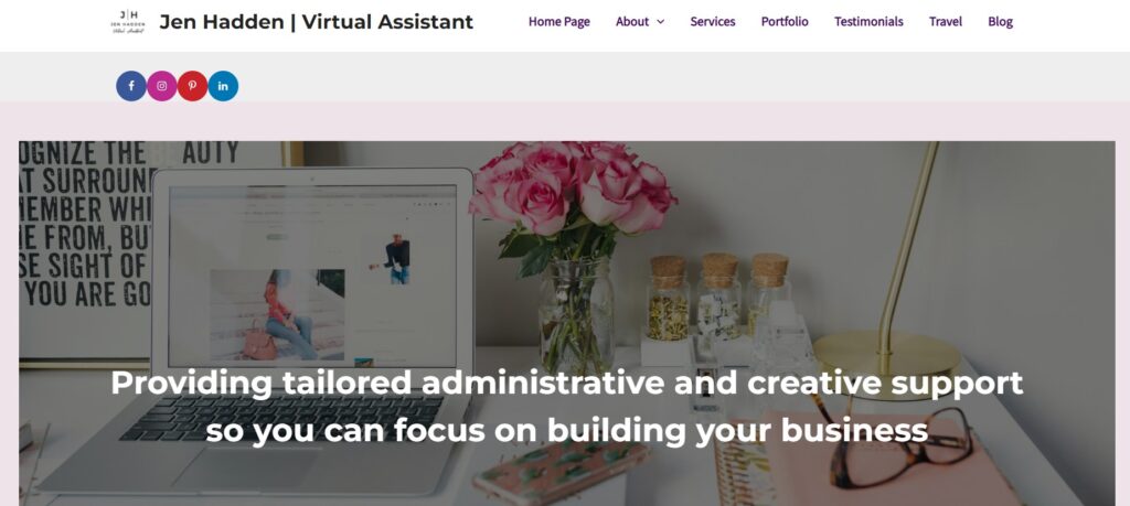 A screenshot of this website for the portfolio of Jen Hadden | Virtual Assistant