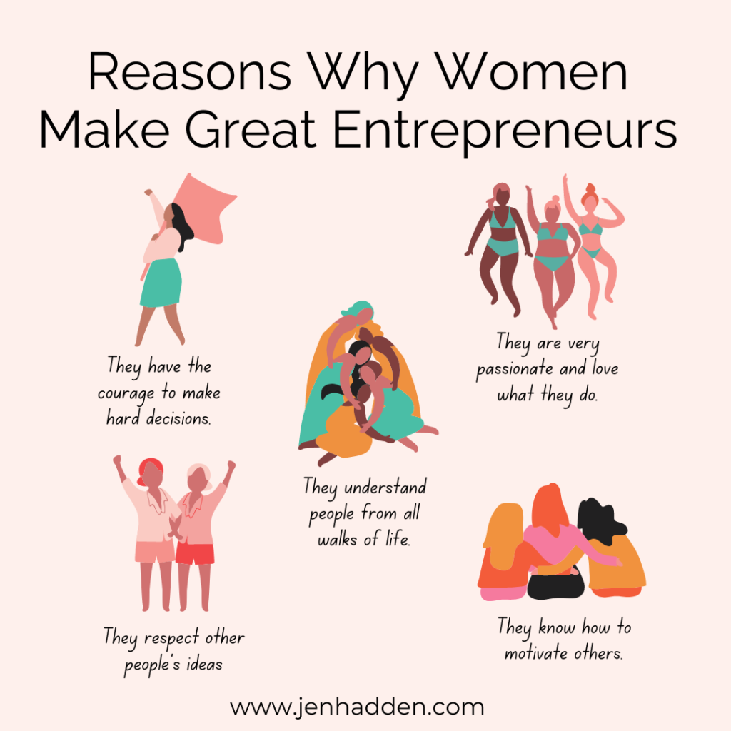A graphic of women with the title "Reasons why women make great entrepreneurs" created by Jen Hadden for her portfolio